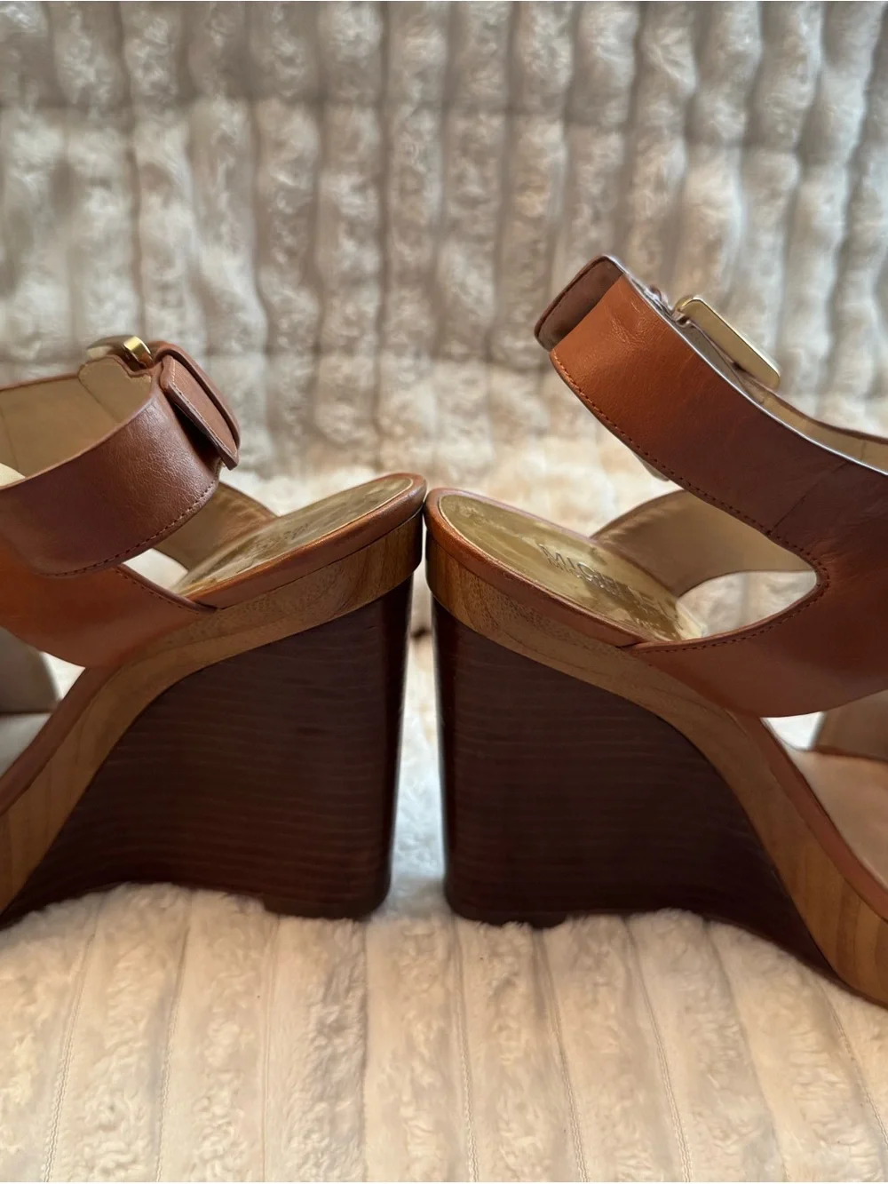 Michael Kors Tan Leather Open-Toe Block Heel Mules